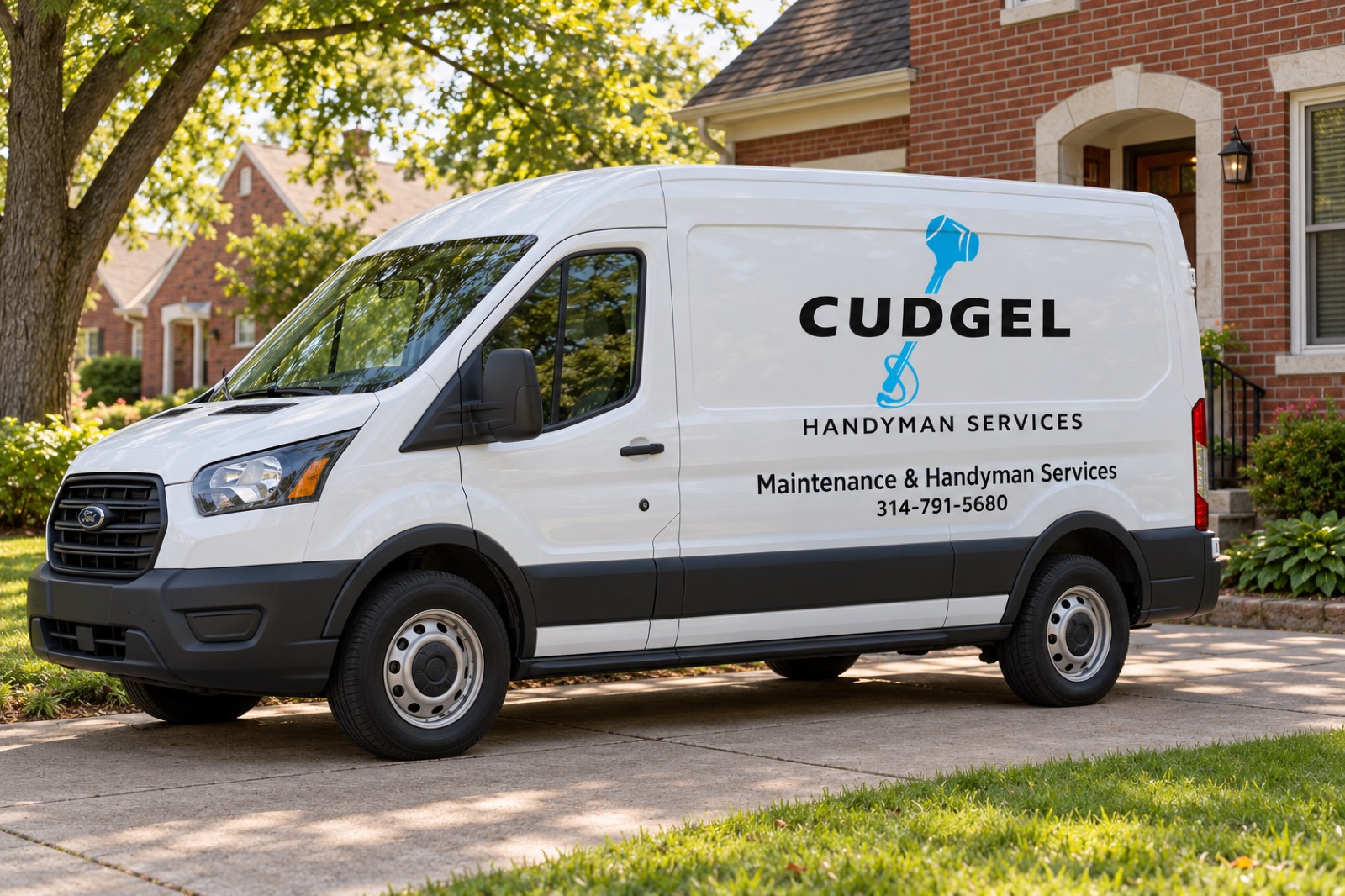 AI visualization of a Cudgel-branded van; not a photograph of an actual company vehicle